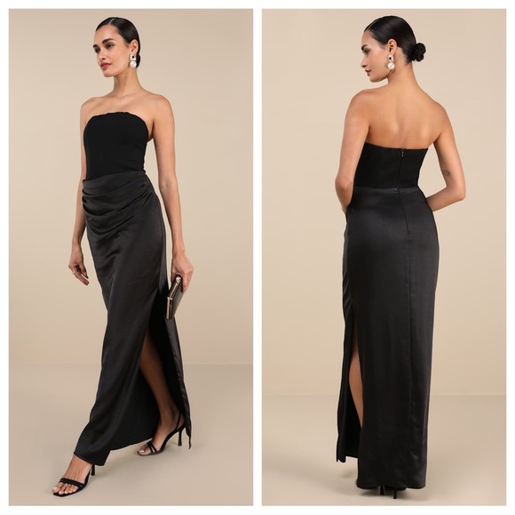 Lulus Mella Black Mixed Media Strapless Maxi Dress - Picture 1 of 6